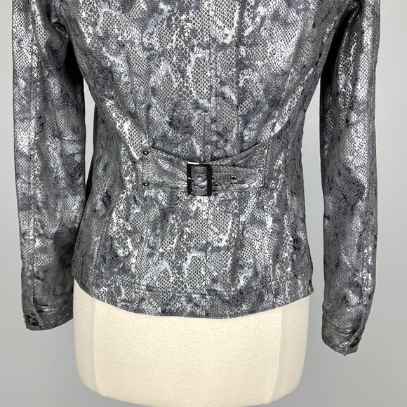Chicos Womens Python Print Jacket Metallic Gray Button Front size Small - Picture 8 of 13